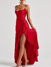 billiga Balklänningar-Havfrue  trumpet Quinceanera klänningar Elegant klänning bröllop bröllopsgäst golvlång utan ärm spaghetti axelrem polyester rygglös med spricka