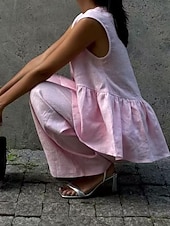abordables Ensembles chemisiers pour femmes-Femmes Actif Mode Ensembles en coton et lin Chemisier Gilet Sans manches Col en V Couleur Unie Dubbele Rij Knopen Date Décontracté Quotidien Noir Rose Claire Bleu clair Été Coupe régulière
