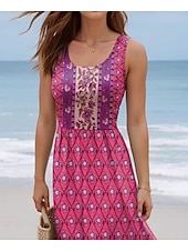 tanie Sukienki boho-Damskie Sukienka maxi Sukienka letnia Sukienka A line Sukienka na ramiączkach Plisowana sukienka Urlop Codzienny Boho Wyjściowe Plaża Regularny Kwiaty W Tureckie Wzory Kolorowy blok Bez rękawów