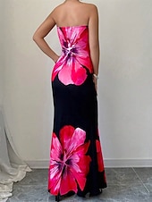 cheap Elegant Floral Dresses-Women&#039;s Long Dress Maxi Dress Prom Dress Bodycon Summer Dress Elegant Fashion Party Holiday Date Regular Fit Flower Sleeveless Strapless Red Blue Summer Spring