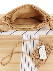 olcso Keresztpántos táskák-női kézzel szőtt boho crossbody táska – vintage makramé válltáska bojttal tengerparti nyaraláshoz és hétköznapi ruhákhoz szín fekete fehér rózsaszín