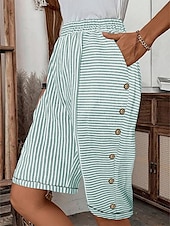 cheap Graphic Cotton Linen Pant-Women&#039;s Cotton Linen Pants Crop Casual Knee Length High Waist Striped Pocket Elastic Waist Print Comfy Outdoor Comfortable Street Daily Wear Going out Black Pink Sky Blue Light Purple Summer Regular