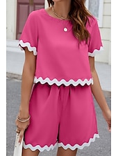 abordables Ensembles courts pour femmes-Ensembles de shorts de mode streetwear pour femmes en 2 pièces à manches courtes à col rond en couleur unie imprimé décontracté quotidien noir rose bleu été coupe régulière
