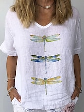 billige Dyrene tee-Dame T skjorte Grafisk Planter Bohem Årgang Tropisk Kortermet V-hals Vanlige topper Daglig Helg Trykt mønster Hvit Sommer Vår