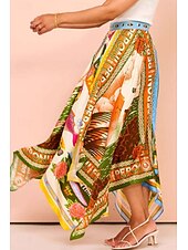 preiswerte Grafische Röcke-Damen Rock Lässig Boho Maxi Mittlere Hüfthöhe Röcke Blumen Druck Asymmetrischer Saum Mikroelastisch Straße Ausgehen Grün Sommer Polyester
