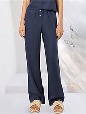 economico Pantaloni in lino e cotone semplici-Per donna Pantaloni in cotone e lino Pantaloni Palazzo Moda Streetwear Comfort Lunghezza intera Misura del girovita medio Semplice Tasca Elastico in vita Comodo All&#039;aperto Confortevole Streetwear