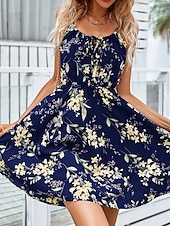 ieftine Rochii florale-Pentru femei Rochie Mini Rochie A line Rochie halter Casual În aer liber Ieșire Plajă Fit regulat Floral Fără manșon Gâtul halter Negru Roz Îmbujorat Bleumarin Portocaliu Vară