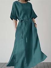 economico Abiti floreali-Per donna Abito Midi Abito a Tubino Classico Moderno Quotidiano Vacanza Ferie Vestibilità regolare Semplice Manica Corta Girocollo Nero Giallo Verde Estate