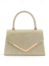 abordables Pochettes et sacs à main de soirée-Pochette de soirée pailletée pour femme avec bandoulière chaîne – élégante pochette structurée à poignée supérieure pour mariages, cocktails et événements formels