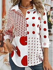 preiswerte Damen Streifen- und geometrische Oberteile-Damen Hemd Grafik Geometrisch Lässig Langarm Hemdkragen Normale Oberteile Arbeit Täglich Patchwork Knöpfe Druck Schwarz Rote Frühling Herbst