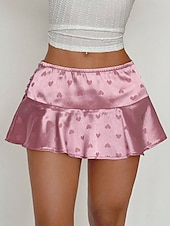 abordables Mini-Jupes-Femmes Jupe Occasionnel Mini Taille Basse Jupes Non Elastique Rose pâle Été Polyester