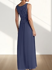 economico Lunghezza del pavimento-Due Pezzi Linea ad A Abito da cerimonia per signora Ospite di nozze Elegante Collo quadrato Lunghezza al pavimento Chiffon Pizzo Manica 3/4 con Pizzo 2025
