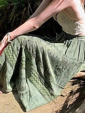 ieftine Fuste grafice-Pentru femei Fustă Boemia Boho Midi Talie Medie Fuste Floral Imprimeu Micro-elastic Stradă Ieșire Verde Vară Poliester