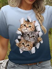 economico Maglietta Animali-Per donna Maglietta Grafico Animale Gatto Vintage Elegante Classico Manica Corta Girocollo Top Regolari Quotidiano Stampato Blu Verde Estate