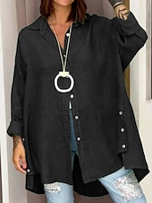preiswerte Hemden-Damen Hemd Einfarbig Einfach Basic Lässig Langarm Hemdkragen Normale Oberteile Täglich Knöpfe Schwarz Weiß Rosa Grün Sommer