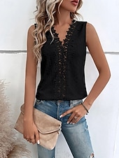 levne Krajkové topy-Dámské bílé elegantní krajkové topy, halenka s očky, sexy, bez rukávů, květinový vzor, poloprůhledný, čtvercový výstřih, vroubkovaný lem, módní, slim fit, rande, ležérní, párty, romantické, drobné topy, léto, sváteční oblečení
