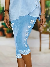 cheap Blue 3D Print-Women&#039;s Leggings Capri Pants 3D Print High Elasticity Vacation Vintage Fashion Calf-Length High Waist Butterfly Abstract Printing Breathable Soft Stretchy Formal Outdoor Vacation Robin&#039;s Egg Blue