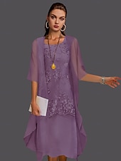 abordables Avec veste-Robe de mère de la mariée à deux pièces pour mariage à la plage invitée de mariage élégant col en V longueur thé chiffon dentelle sans manches vestes avec appliqués 2025 taille personnalisée gratuite