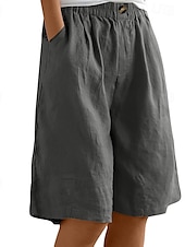 abordables Bermudas-Mujer Pantalón corto pantalones Casual Longitud de la rodilla Cintura Media Plano Bolsillo Cintura elástica Confortable Al Aire Libre Ropa Cotidiana Noche Azul pavo real Albaricoque Marrón Claro