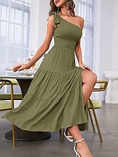 abordables Robes-Femmes Robe Midi Robe Blanche Robe en coton et lin Mode Moderne Extérieur Vacances Anniversaire Coupe régulière Uni Sans manches Une Épaule Rose Claire Noir Blanche Vert Véronèse Été