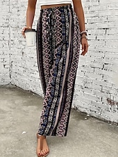 abordables pierna ancha y cintura alta-Mujer Perneras anchas Pantalones Vacaciones Boho Longitud total Media cintura Geometría Cintura elástica Transpirable Cómodo Microelástico Calle Ropa Cotidiana Noche Café Verano Ajuste regular