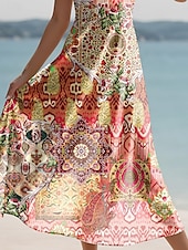 voordelige Boho Jurken-Dames Maxi-jurk Zonnejurk A lijn jurk Slipdress Vakantie Casual Boho Strand Normale pasvorm Grafisch Wijnoogst Boho Paisley Damast Mouwloos V-hals blauw Paars Oranje Groen Zomer Lente