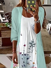 halpa Kukkamekko-Naisten mekko setti midi mekko a-linjainen mekko kesämekko loma boho ombre kukkakuosi 3/4-pituiset hihat pyöreä kaula-aukko ulkona päivittäin vaaleanvihreä kesä kevät löysä istuvuus