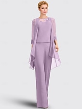 economico Tailleur pantalone della mamma-Tuta Completo Pantalone Tre Pezzi Lunghezza al pavimento Abito da cerimonia per signora Senza Maniche Collo gioiello Elegante Taglie Forti Formale Ospite di nozze Ricevimento di matrimonio Chiffon