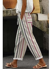 economico Pantaloni in cotone e lino con grafica-Per donna Pantaloni in cotone e lino Pantaloni Eleganti Casual Lunghezza intera Naturale Floreale Tasca Stampa Design con Coulisse Elastica Comodo Confortevole Streetwear Uscire Nero grigio Magenta