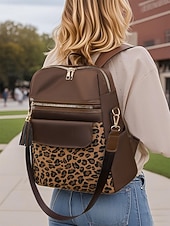 levne Vysokoškolské batohy-Dámský patchworkový batoh z tkaniny s leopardím vzorem, lze nosit na jednom rameni, s několika zipy, ideální do školy, na cesty a běžné výlety