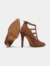 cheap Ballroom Shoes &amp; Modern Dance Shoes-Brown Suede Strappy High Heel Dance Shoes for Women – Elegant Closed Toe Latin Ballroom Practice Pumps