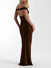 cheap Prom Dresses-Yellow Dress Mermaid / Trumpet Party Dresses Elegant Dress Wedding Wedding Guest Floor Length Sleeveless Off Shoulder Backless with Ruched 2025