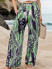 preiswerte weites Bein und hohe Taille-Damen Weites Bein Chinos Baggy-Hosen Urlaub Vintage Mode Volle Länge Hohe Taille Grafik Geometrisch Abstrakt Drucken Atmungsaktiv Weich Mikroelastisch Formell Outdoor Urlaub Karminrot Violett