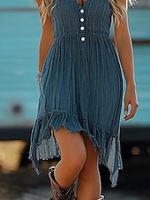 tanie Sukienki boho-Damskie Sukienka mini Codzienne sukienki Letnie sukienki Sukienka na ramiączkach Sukienka Boho Zabytkowe Urlop Codzienny Wyjściowe Regularny Czyste kolory Bez rękawów Paski Niebieski Lato