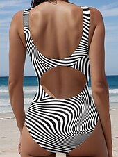 levne Jednodílné plavky-Dámské plavky Jednodílné Monokini Plavky Bez Zadního Dílu Kontrola Břicha Vysoký Pas Štíhlé Dovolená Vintage Grafické Geometrické Výstřih U Bez Rukávů Koupací Oblečení