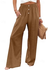 economico Pantaloni in lino e cotone semplici-Per donna Pantaloni in cotone e lino Pantaloni Palazzo Moda Streetwear Comfort Lunghezza intera Misura del girovita medio Semplice Tasca Elastico in vita Comodo All&#039;aperto Confortevole Streetwear
