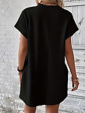 preiswerte Weißes Kleid-Damen Mini Kleid T-Shirt Kleid Tee Kleid einfarbig Sommer Kleid lässig täglich reguläre Passform Grafik Kurzarm V-Ausschnitt Schwarz Rot Olivgrün Aprikose Sommer