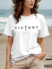 abordables T-shirt Humor &amp; Citations-Femmes T-shirt Chemise en coton Graphique Lettre ancien Élégant Classique Manche Courte Col ras du cou Col rond Hauts Réguliers Quotidien Imprimé Noir Blanche Gris Été Printemps