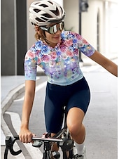 abordables Maillots pour femmes-Femmes Maillot de cyclisme Graphique Dégradé Motif Floral Manche Courte Cyclisme Maillot Top avec 3 poches arrière Écran solaire Résistant aux UV Séchage Rapide Bandes réfléchissantes Des sports Bleu