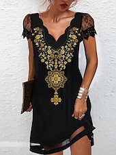 abordables Robes fleuries décontractées-Femmes Mini Robe Robe trapèze Occasionnel Extérieur Sortir Plage Coupe régulière Graphique Manche Courte Col en V Blanche Jaune Rose Claire Bleu Été