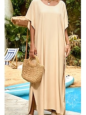 abordables Robes de plage-Femmes Maillots de Bain Vêtement couvrant Maillot de bain Tropical Tenues de plage Uni Fil en V Manches courtes Maillots de bain