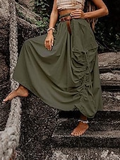 economico Pantaloni-Per donna Gonna Casual Boho Maxi Vita media Gonne Semplice Tasca Micro-elastico Vacanza Uscire Nero Verde militare Rosso Zenzero Estate Cotone Lino