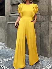cheap Pantsuits &amp; Jumpsuits-Jumpsuits Evening Gown Vintage Dress Semi Formal Wedding Guest Floor Length Sleeveless Crew Neck Stretch Crepe with Ruffles