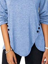 baratos Blusas Simples Femininas-Mulheres Blusa Tecido à moda Casual Manga Longa Gola Redonda Tops regulares Diário Botões Branco Azul Céu Roxo Marron Verão Primavera