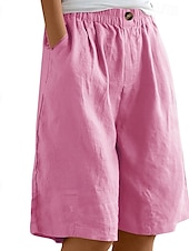 abordables Bermudas-Mujer Pantalón corto pantalones Casual Longitud de la rodilla Cintura Media Plano Bolsillo Cintura elástica Confortable Al Aire Libre Ropa Cotidiana Noche Azul pavo real Albaricoque Marrón Claro