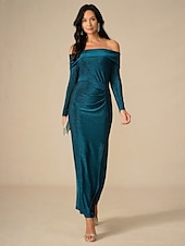 levne Party šaty-Nový rok Dámské Maxi šaty Bodycon šaty Elegantní Večírek Formální Svatební Párty Štíhlý Pevná barva Dlouhý rukáv Pod rameny Tmavě zelená Jaro Podzim Zima