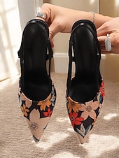 cheap Slingback Pumps-Women's Floral Slingback High Heels – Elegant Pointed Toe Stiletto Pumps for Office, Party, or Evening Events
