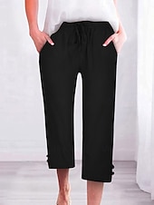billiga Byxa i vanlig bomullslinne-Kvinnors Chinos Enfärgad Mode Streetwear Grundläggande Kalf Längd Medium Midja Enfärgad Fickor Dragkedja Komfort Utomhus Mikro-elastisk Semester Gatu Daglig Mörk Grå Ametist Grå Svart Sommar Vår