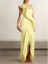 abordables Robes de cocktail-Fourreau / Colonne Robes de Cocktail Élégant Robe Formel Mariage Asymétrique Sans manches Une Épaule Crêpe Extensible avec Volants 2025