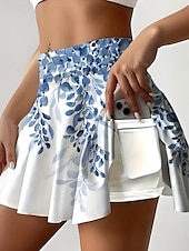 tanie Spódnice graficzne-Krótka spódnica damska kuloty Moda Plażowa Casual Mini Wysoka talia Spódnice Kwiatowe Graficzne Plisowane Wakacje Fitness Różowa Czerwona Niebieska Fioletowa Lato Dzianina Poliester